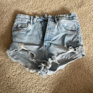 Zara Distressed Light Blue Denim Shorts